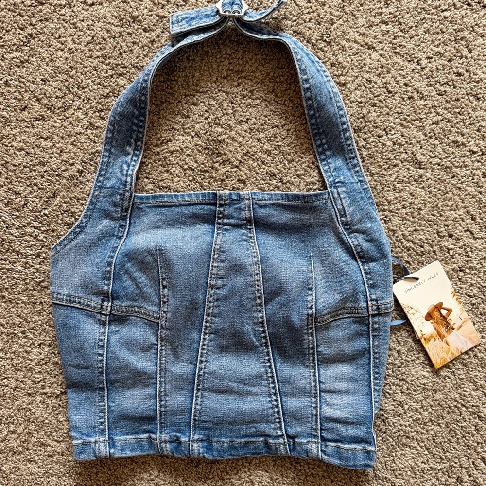 Sincerely Jules Blue Denim Halter Top